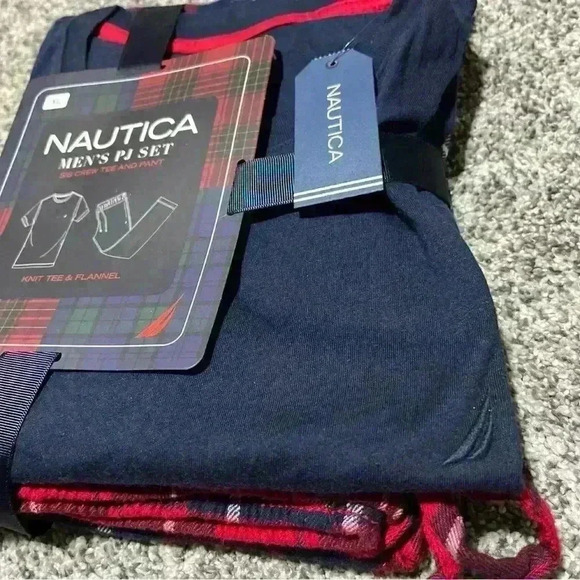$70 Nautica Men's Red Blue Plaid Shirt Pants Lounge Pajama Set Sleepwear Size XL - Picture 4 of 5